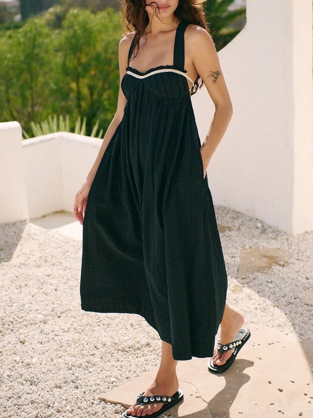 FREE PEOPLE Poppy Midi Dress in Black Size S